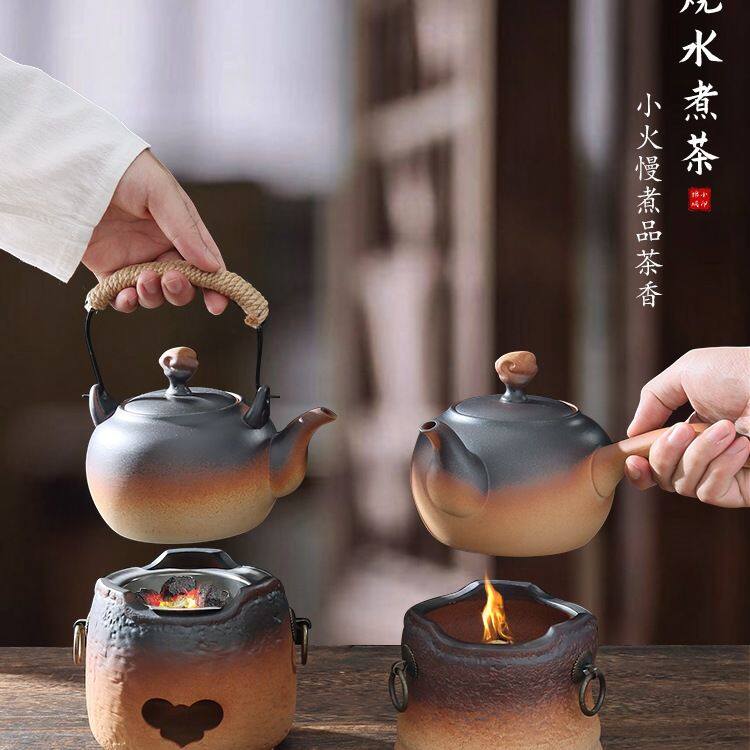 户外家用陶瓷酒精炉煮茶器潮州烧水壶酒精灯茶具茶壶炭炉围炉套装