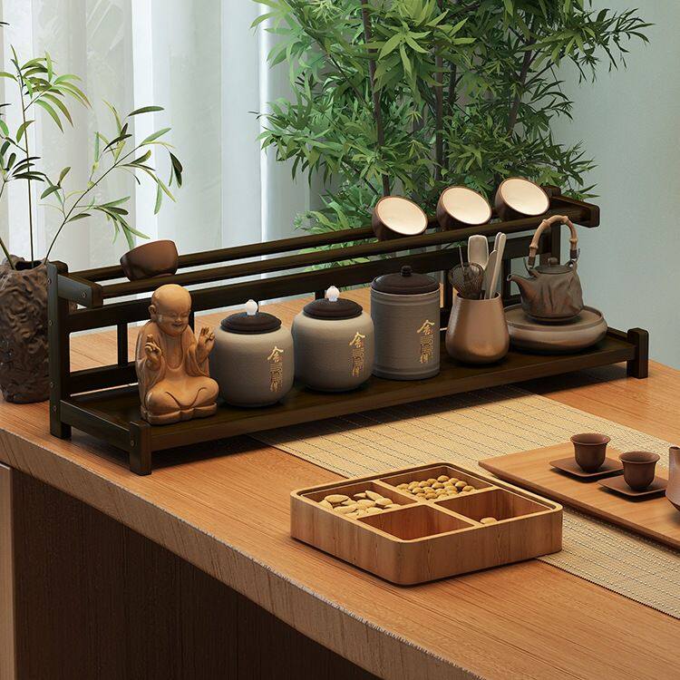 中式桌面博古架茶具置物架小型非实木茶碗收纳架茶室茶叶放置架子
