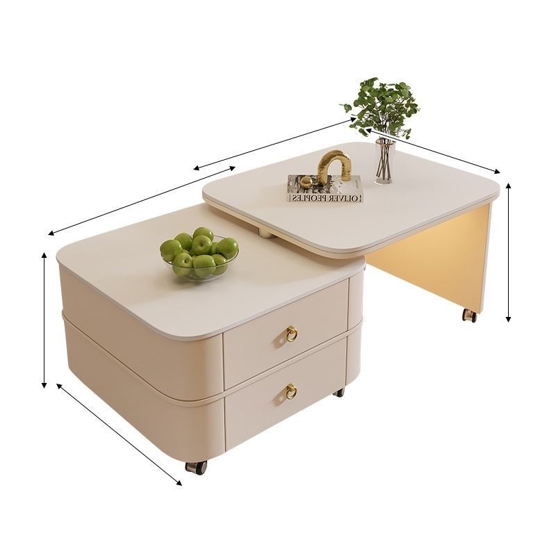 2025新款岩板茶几客厅家用小户型现代轻K奢奶油风旋转移动方形茶