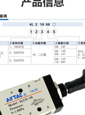 - 0手动阀五二4L64L0阀0手拉位811机械-310 10阀-2104L亚德客通