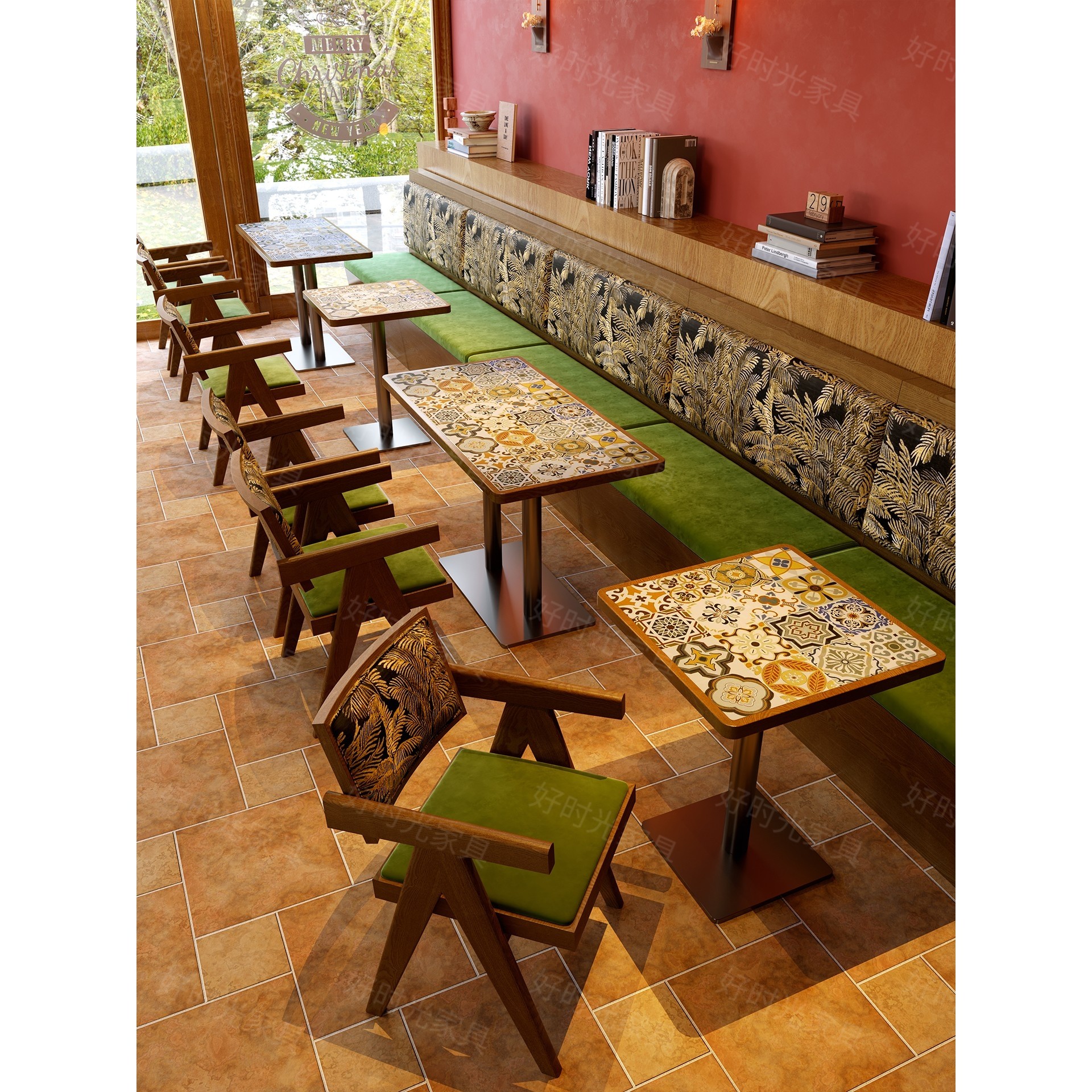 东南亚桌子复古桌椅组合餐厅定 制卡座沙发酒店湘菜馆饭店咖啡厅
