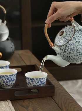 耐高温陶瓷大茶壶1100毫升陶瓷泡茶壶带过滤网水壶青花瓷茶壶