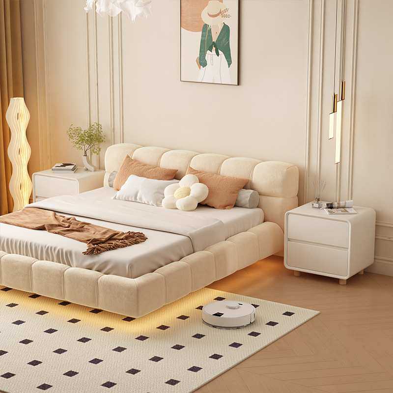 实木皮艺床头柜简约现代小型轻奢高级奶油风卧室收纳家用床边柜