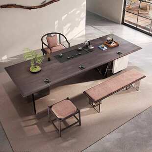 工业风实木高端茶桌实木亚克力桌腿茶台一体总经理办公茶室泡茶桌