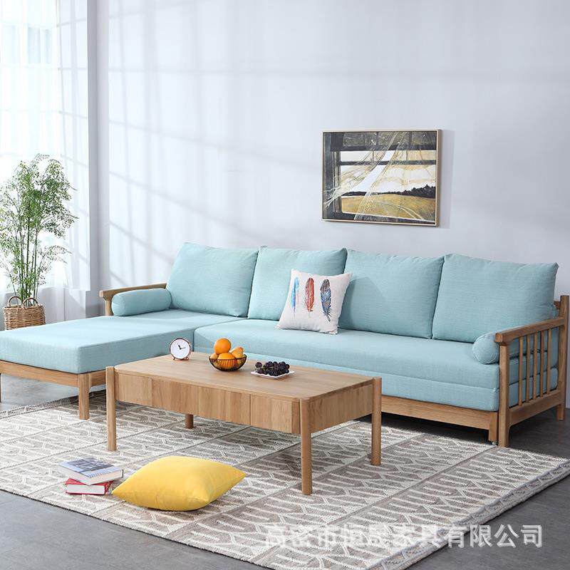北欧小户型实木沙发床白橡木现代简约拐角沙发床多功能沙发床