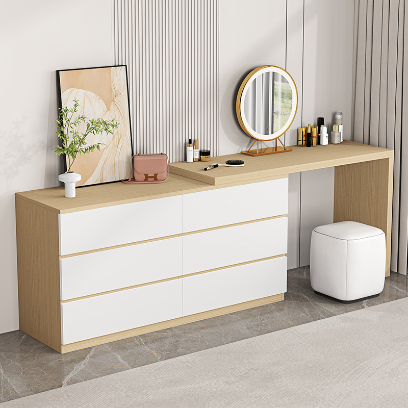 实木梳妆台卧室现代简o约斗柜一体网红伸缩化妆台小户型收纳化妆