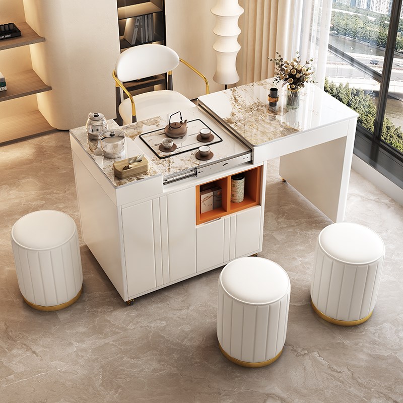 阳台岩板a茶桌伸缩多功能茶车小型可移动客厅家用小茶桌功夫泡茶