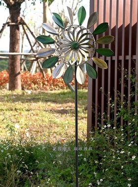 北欧风铁艺大风车花园庭院铁艺旋转风车户外阳台布置装饰落地摆件