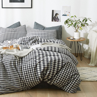 水洗全棉被套单件加厚黑白色小格子纯棉被袋单人双人2米3加大2.4m