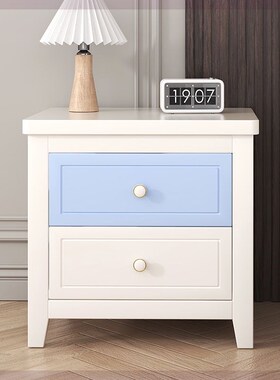 美式床头柜实木纯白色儿童男女生房间家用卧室抽屉储物床边柜50cm