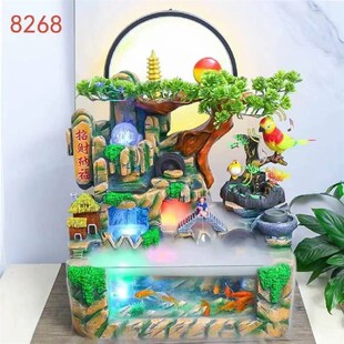 假山流水摆件 含灯圈鱼缸加湿器中式喷泉送礼招财客厅办公室摆件