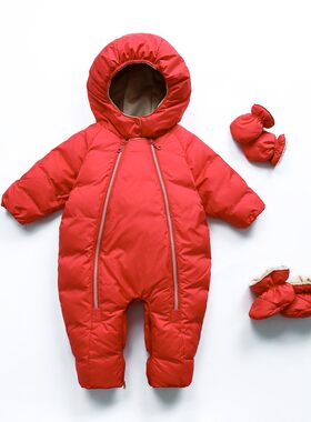 婴幼儿羽绒服连体衣冬季加厚男女宝宝爬服外出保暖抱衣新生儿哈衣