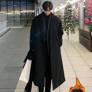 冬季男士毛呢大衣潮流加厚韩版宽松呢子风衣男长款过膝非羊绒外套