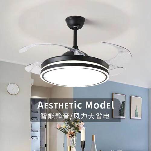 爆款语音风扇灯一体隐形客餐厅家用轻奢简约现代静音电风扇吊灯