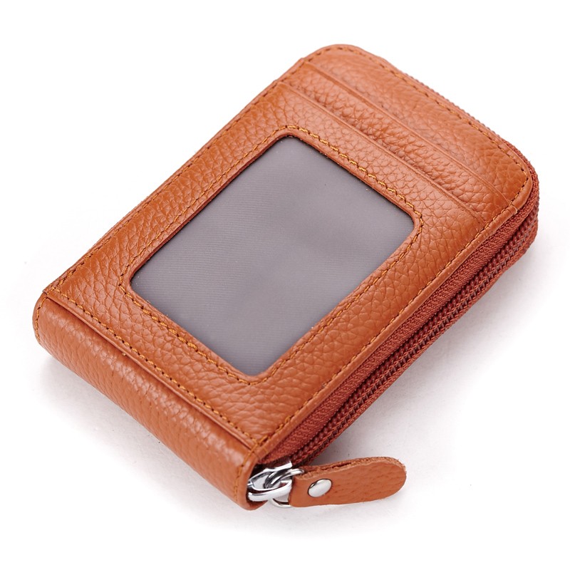 头层牛皮卡包 男女风琴式真皮卡片包超薄迷你小拉链X带照片零钱位