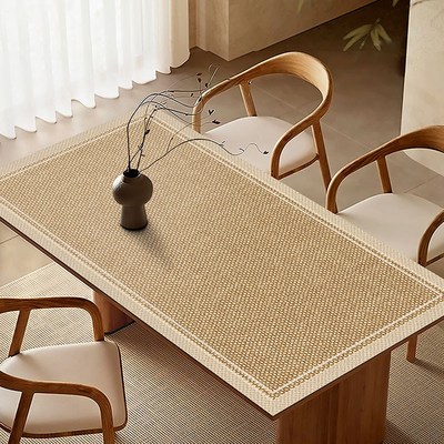 原木风餐桌垫防水防油免s洗桌布仿亚麻皮革台布可定制桌面保护垫