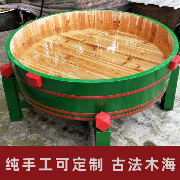 古盆实木金鱼缸定制养可木金鱼木盆海养鱼法木养鱼盆圆形纯手工
