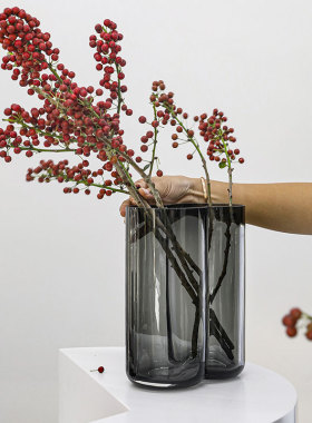 北欧轻奢玻璃条纹花瓶创意现代卧室客厅插花花器摆件室内干花装饰