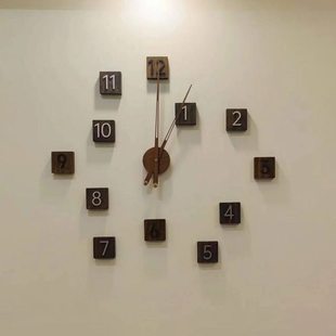 北欧简约现代大尺寸挂表实木指针大扭力石英配件黑胡桃木刻度钟针