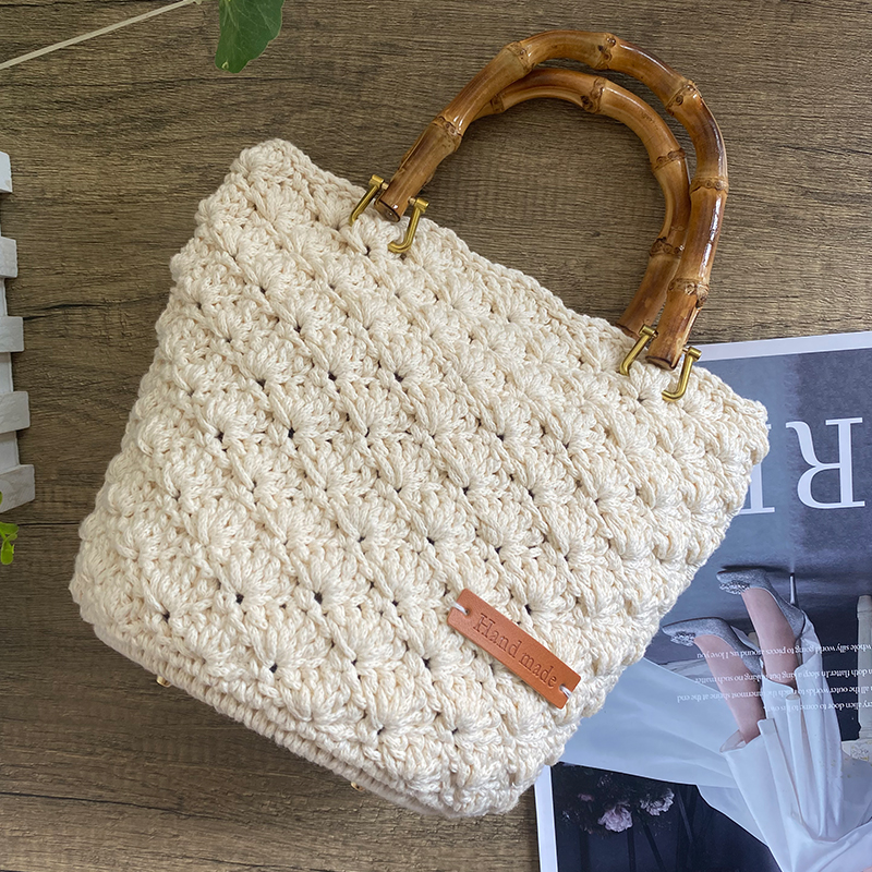敞口贝壳手提包 diy编织材料包手工钩织L女成品包编织毛线女包包