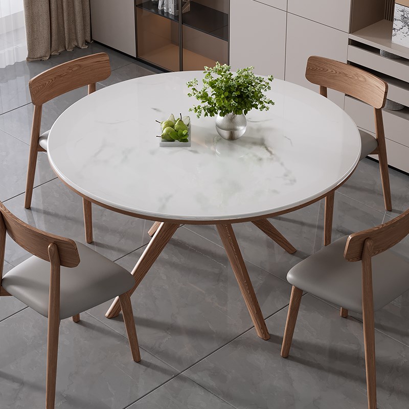2025新款大理石圆形餐桌超晶石意E式极简高档奢石轻奢微晶石餐桌