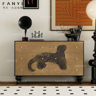 一体储物柜储物柜卧室靠家用定制客厅实木斗柜六斗柜置物柜复古墙