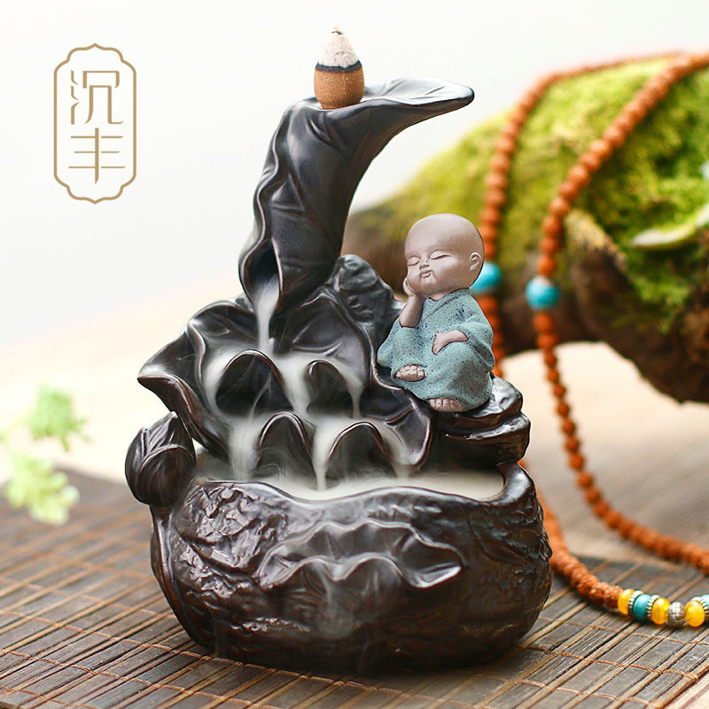 香炉倒流香炉创意陶瓷摆件高山流水茶道花K瓶花插禅意香薰炉塔香