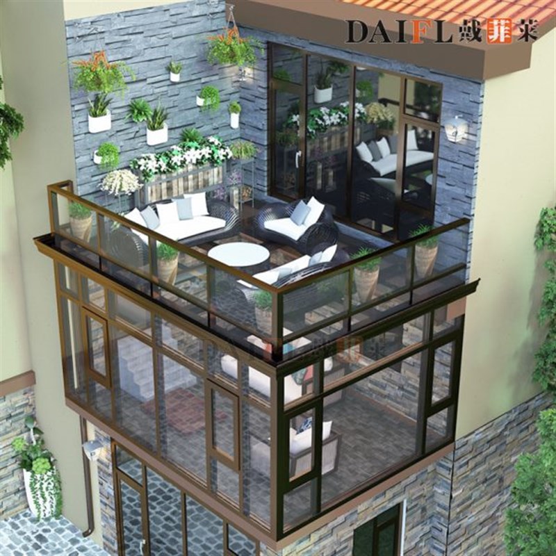 戴菲莱断桥铝合金门窗封阳台天井B露台别墅夹胶玻璃平台阳光房定