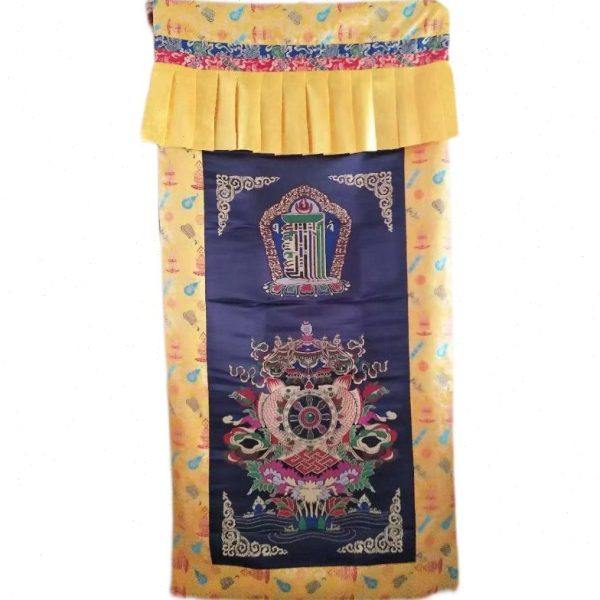 精品藏式门帘 十相自在 蓝色组合八宝图案 2&times;1米