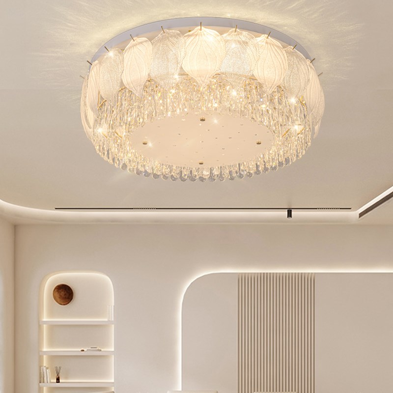 水晶客厅吸顶灯法式奶油风客厅主灯轻奢餐厅卧室书V房智能中山灯