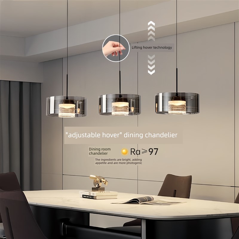意式轻奢高级感餐厅吊灯2025极简三头I玻璃升降吧台岛台餐桌饭厅
