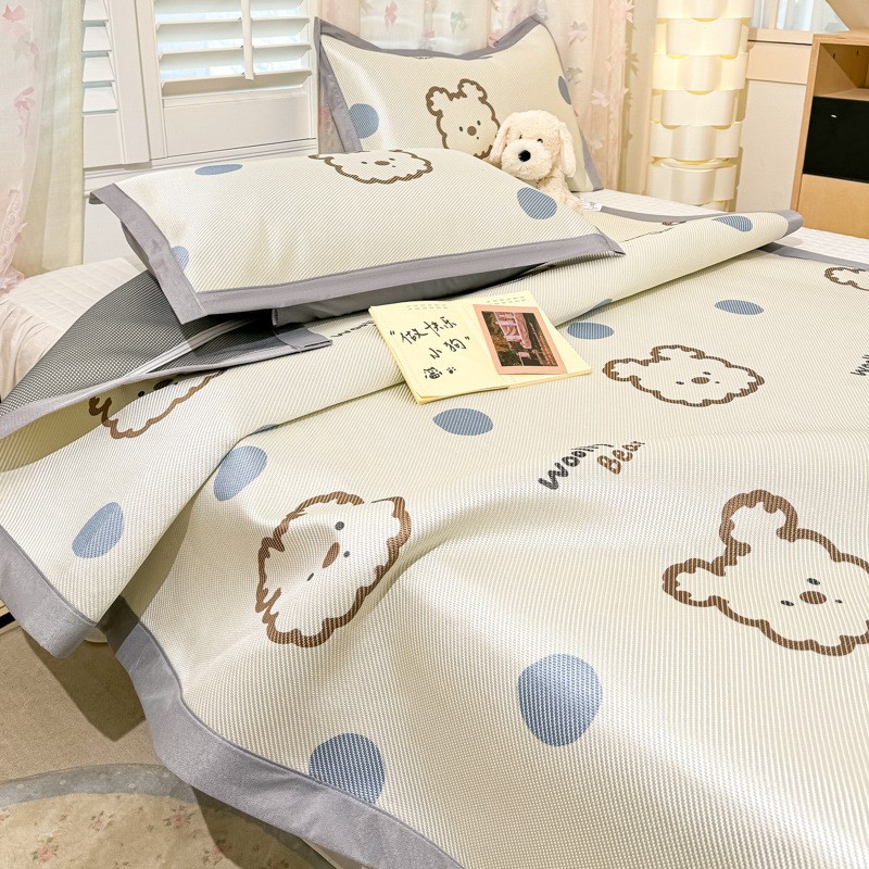 新款数码印花冰藤席夏季空调席枕套两件套凉N席三件套家用清爽舒