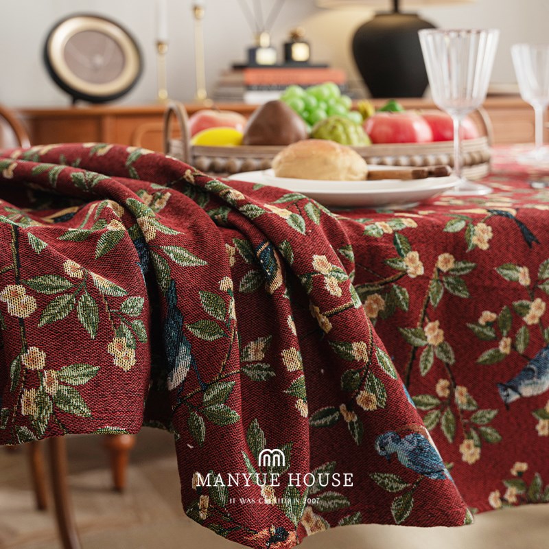蔓越家高级感提j花桌布餐桌垫子布艺餐垫长方形茶几圆桌边柜台布