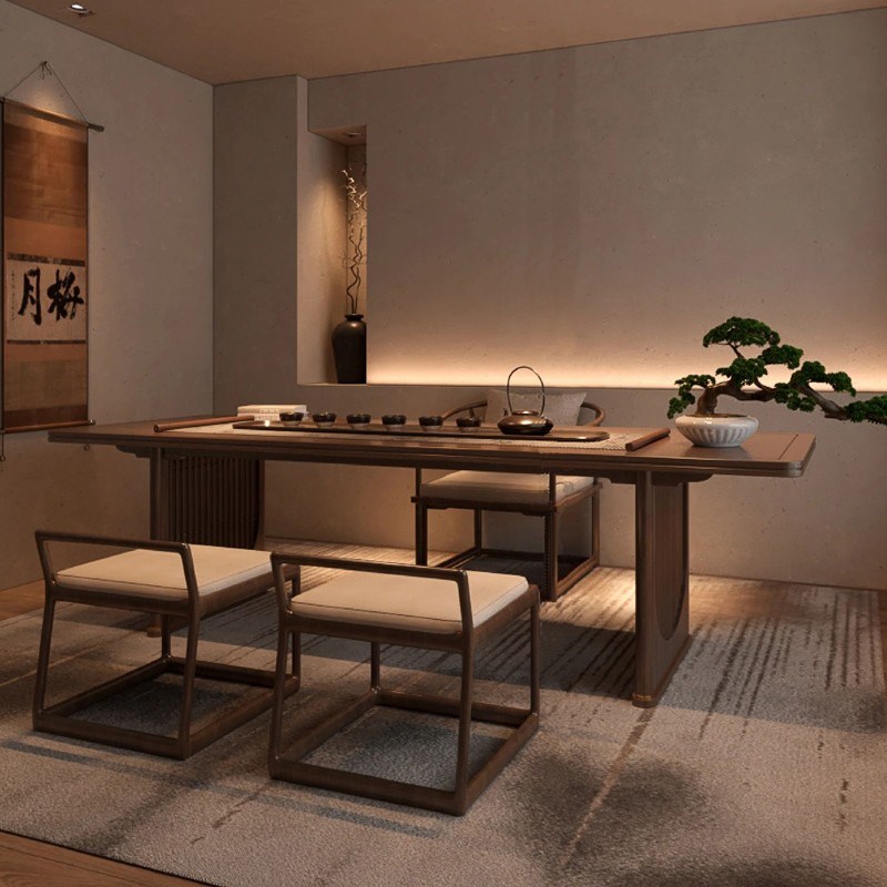 新中式实木e茶桌办公室茶室茶台家用客厅侘寂风现代简约