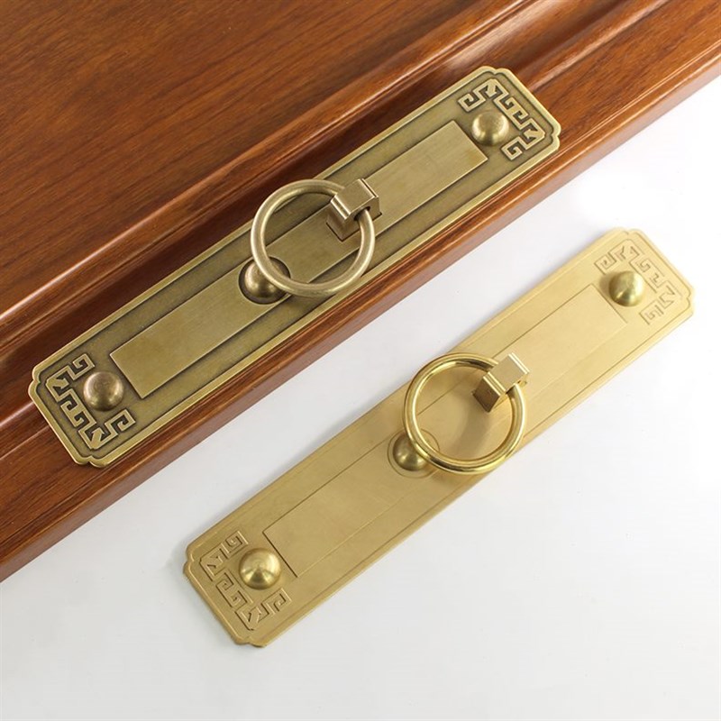 中式彷古纯铜实木大门拉手门窗y柜门把手包间门长条黄铜免打孔门
