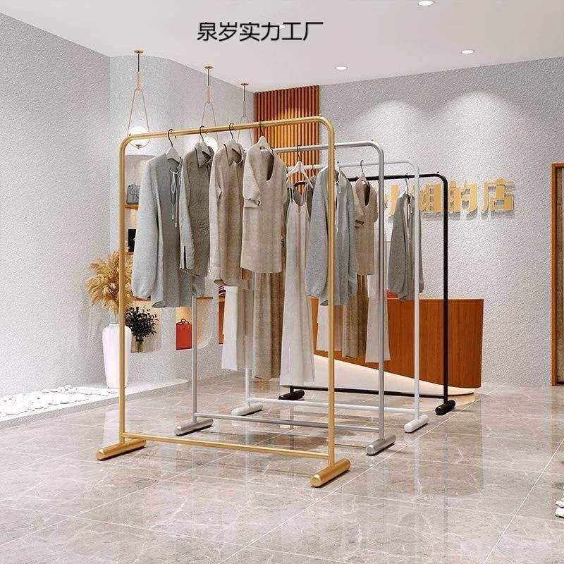 服装店直播间落地铁架纳米烤漆可拆卸轮子简易衣架