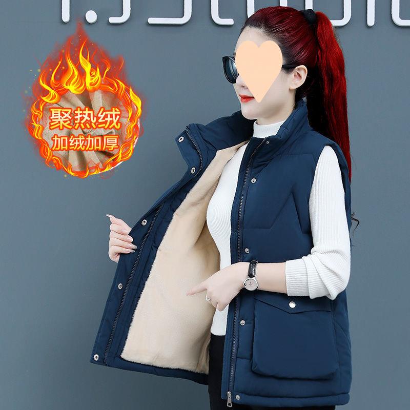 加绒加厚羽绒棉马甲女短款秋冬新款大码坎肩背心外穿学生马夹外套