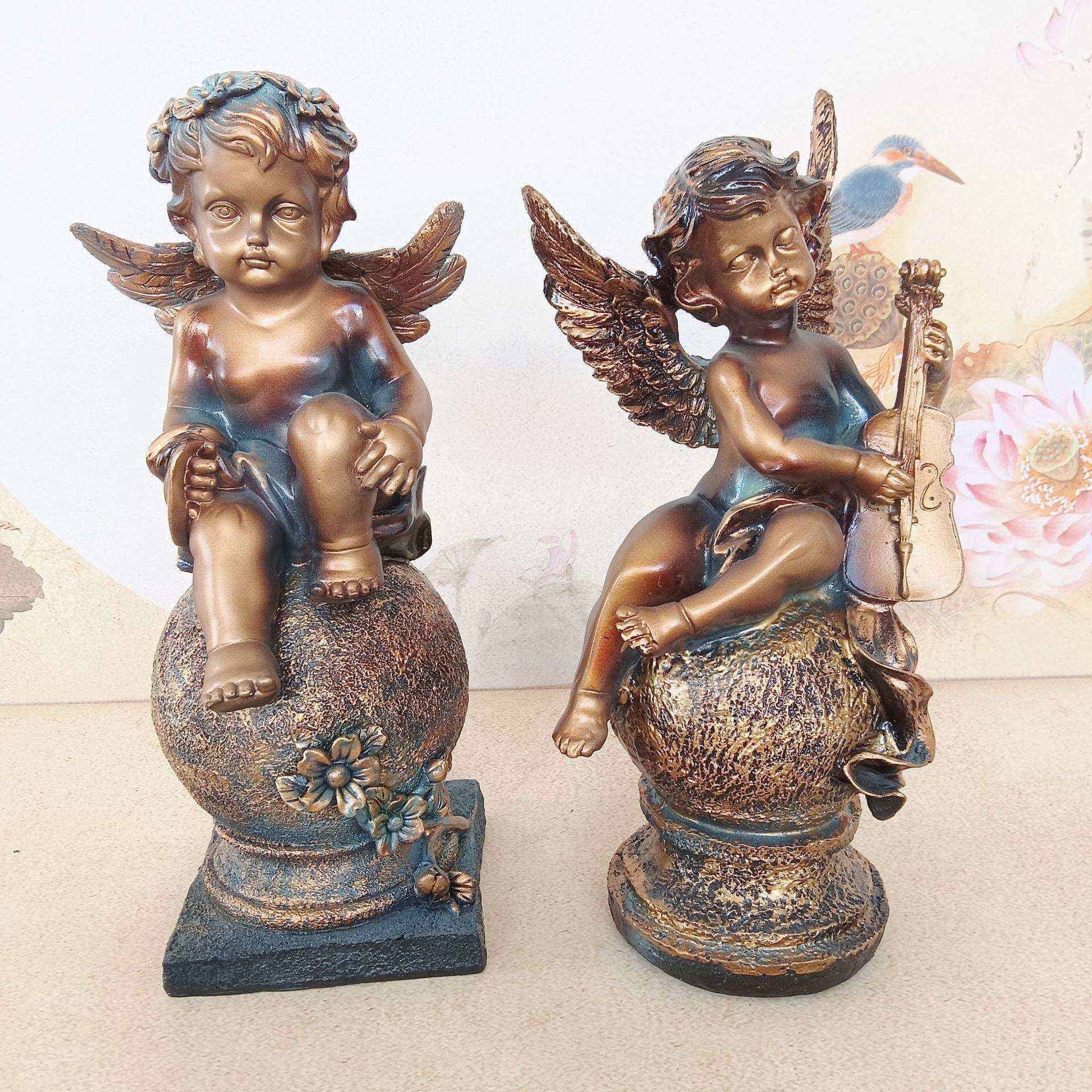 丘比特抚琴天使摆件房间装饰品树脂工艺品客厅可爱天使家居摆件