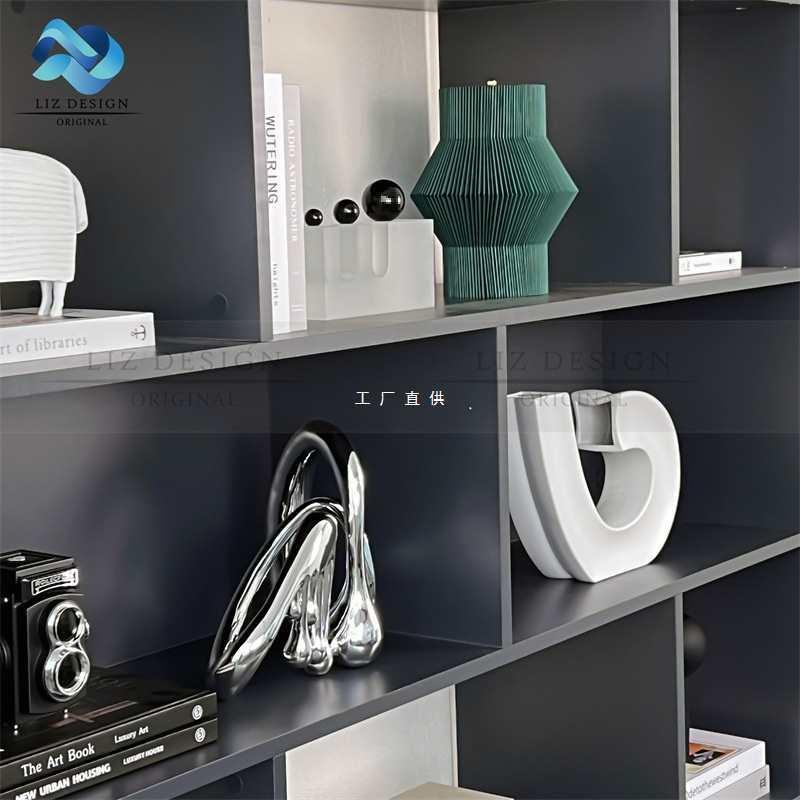 现代样板间书架装饰品组合软装柜子展示架纸雕艺术摆件书