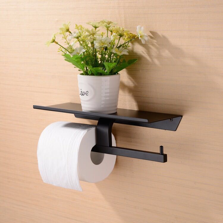 出口德国黑色30k4不锈钢双纸巾架 卫生间厕所卷纸架手机纸架置物