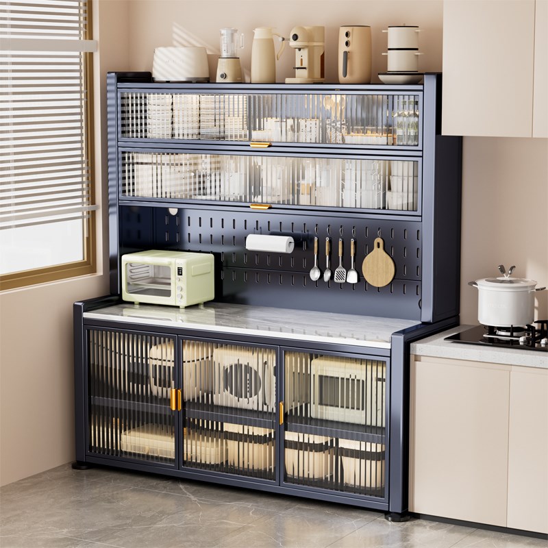 岩板钢制餐边柜厨房多功能置物架落地多J层一体靠墙储物橱柜可调