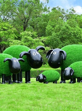 户外玻璃钢卡通草皮绵羊雕塑园林景观售楼L部小区庭院装饰动物摆
