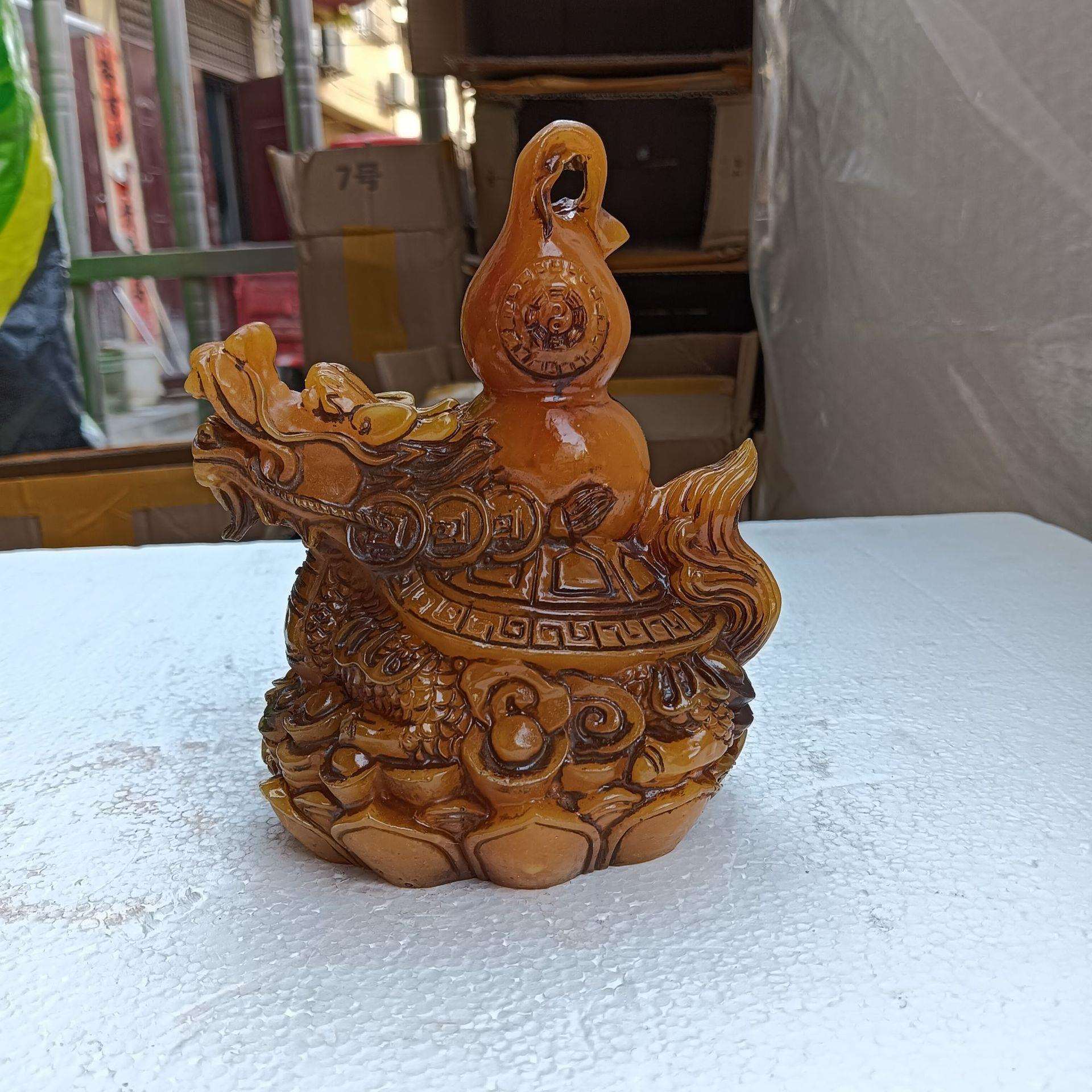 仿寿山石葫芦龙龟家居客厅摆件古玩做旧树脂龙龟摆设工艺品