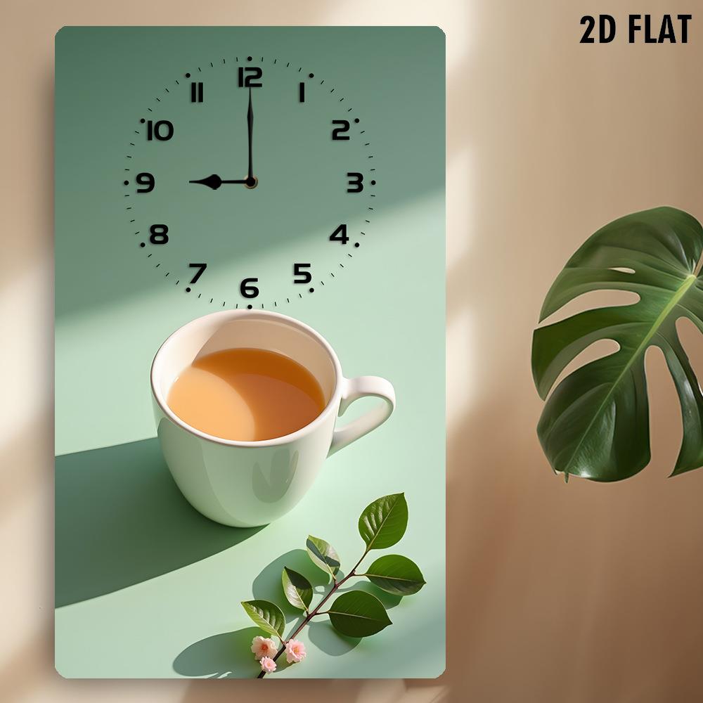 茶香四溢木质时钟,以一杯清香的茶为主题的静音挂画钟客厅餐厅办