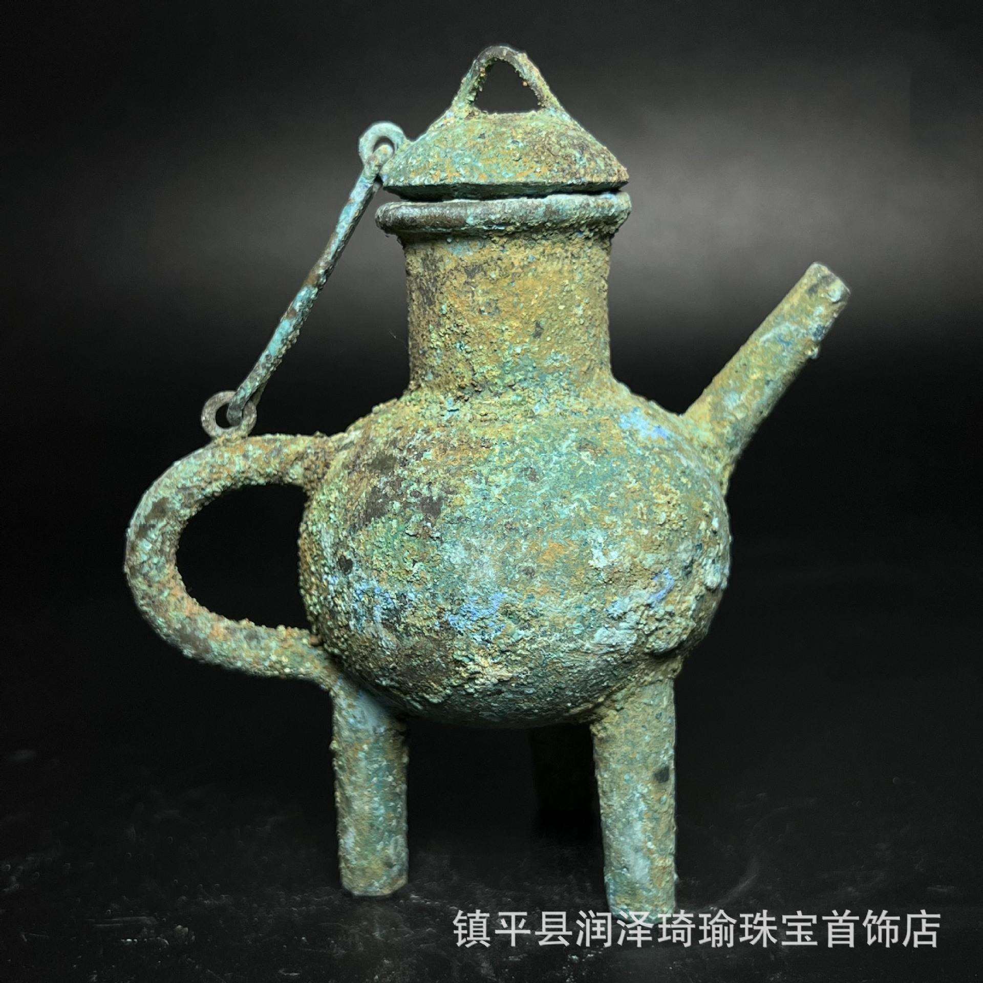 汉代青铜小酒壶古董收藏仿古做旧青铜器摆件古玩铜器仿古玩老古董