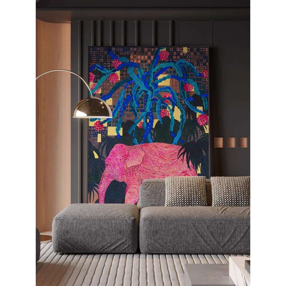 现代粉色沙发后面的壁画客厅装饰画动物寓意好儿童房玄关挂画