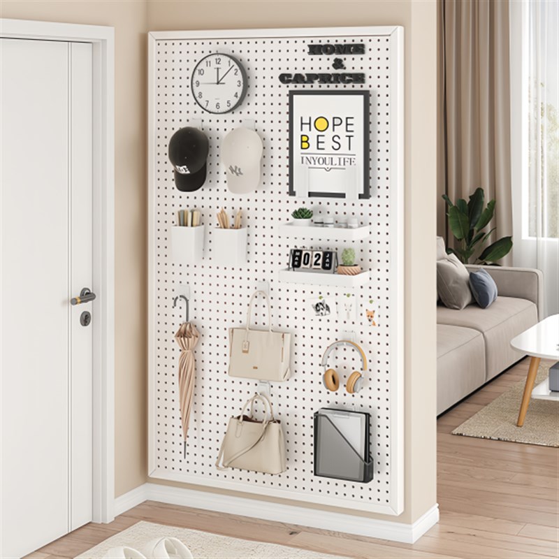 洞洞板置物架加厚墙上收纳架宿舍入户收纳整理壁挂V板不锈钢展示