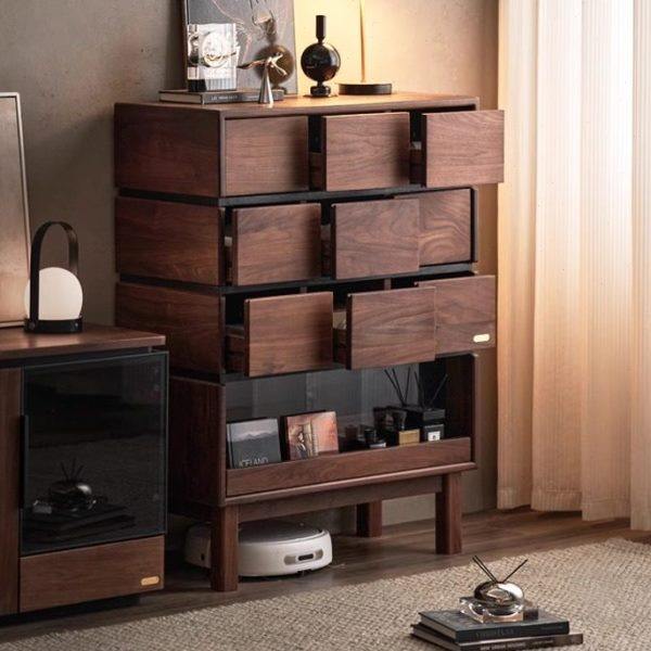 实木多抽屉十斗柜沙发边柜黑胡桃木收纳斗柜客厅置物柜电视边柜,住宅家具,斗柜,淘宝优惠券,粉丝福利购,淘宝优惠卷