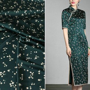 布料印花小桑蚕丝碎花幅缎面宽法式复古19弹力茶歇裙绸料重磅真丝