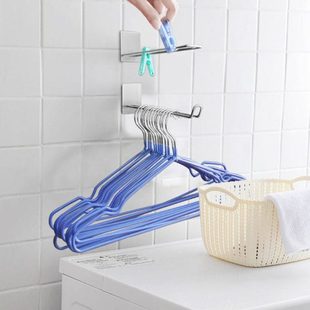 衣架收纳神器壁挂夹子阳台整理架免打孔挂钩不锈钢晾放衣架收纳架